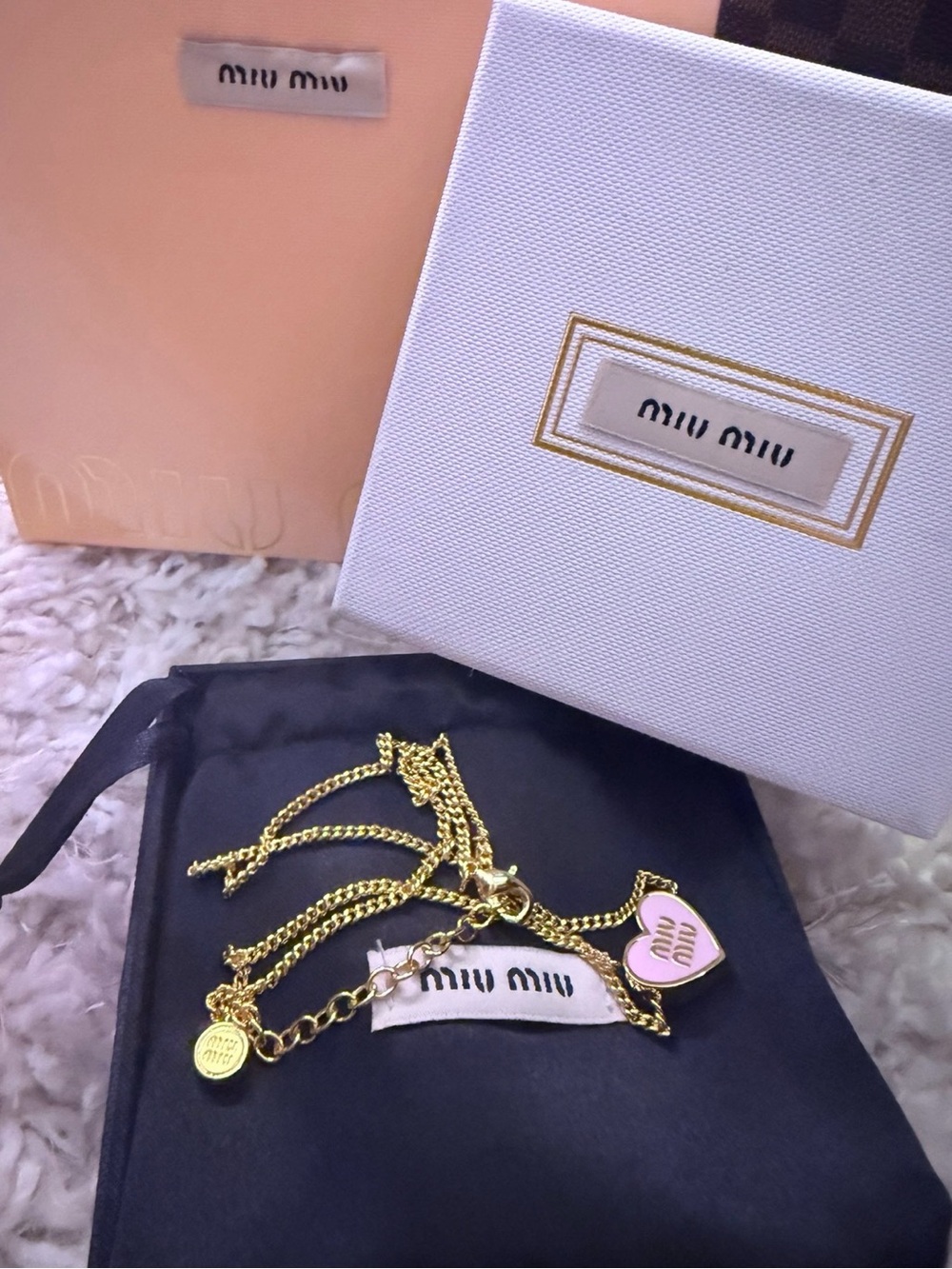 Gold Necklace with Pink Heart Charm